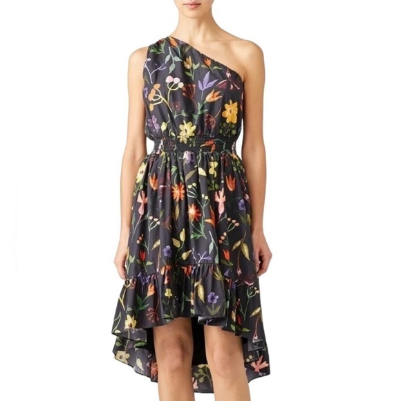 Slate & Willow Dresses & Skirts - Slate & Willow Black Multicolor Floral High-Low One Shoulder Dress Size 6